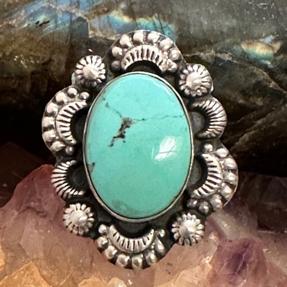 Turquoise Adjustable 925 Solid Sterling Silver Ri… - image 1